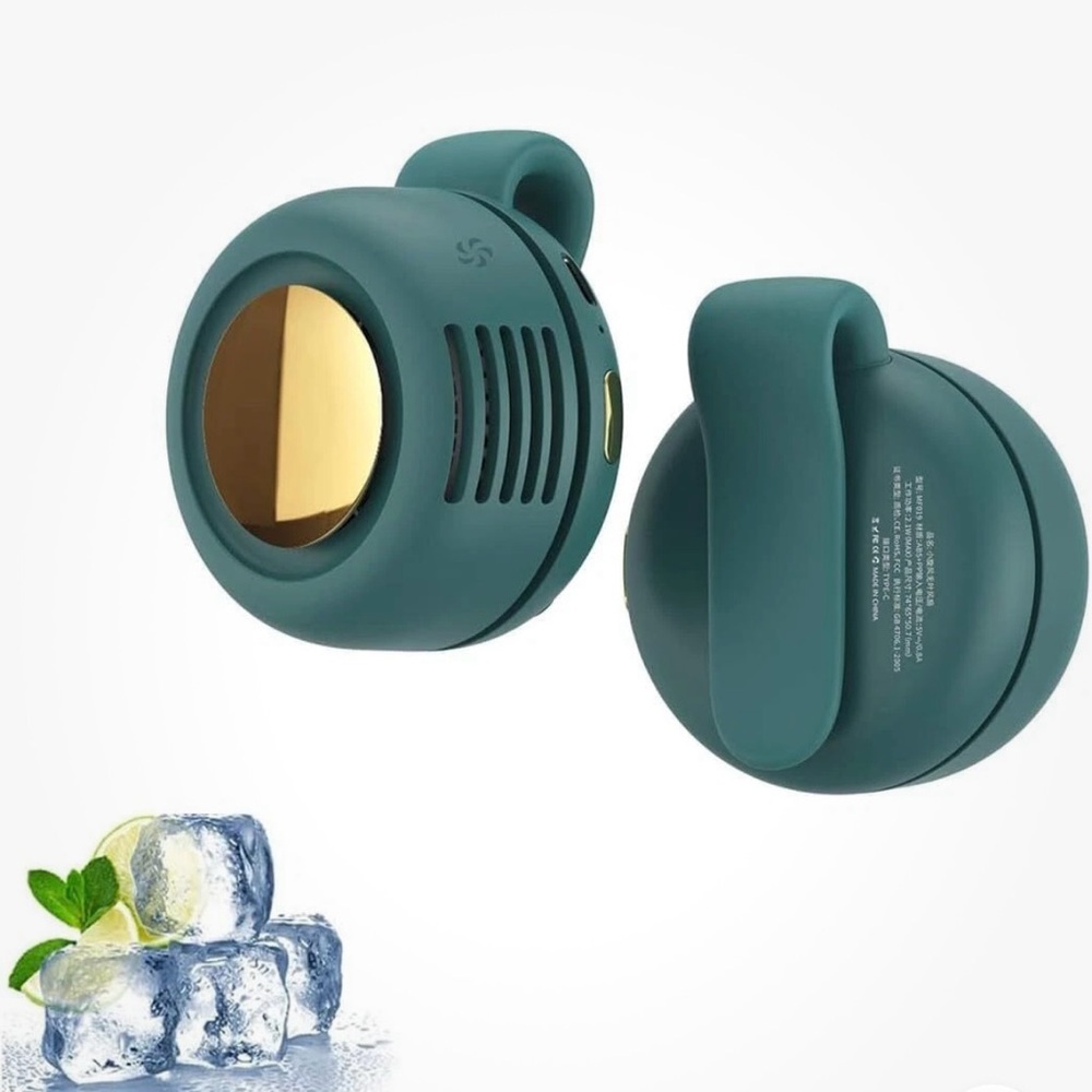 Teal Portable Mini Fan with Gold Accents